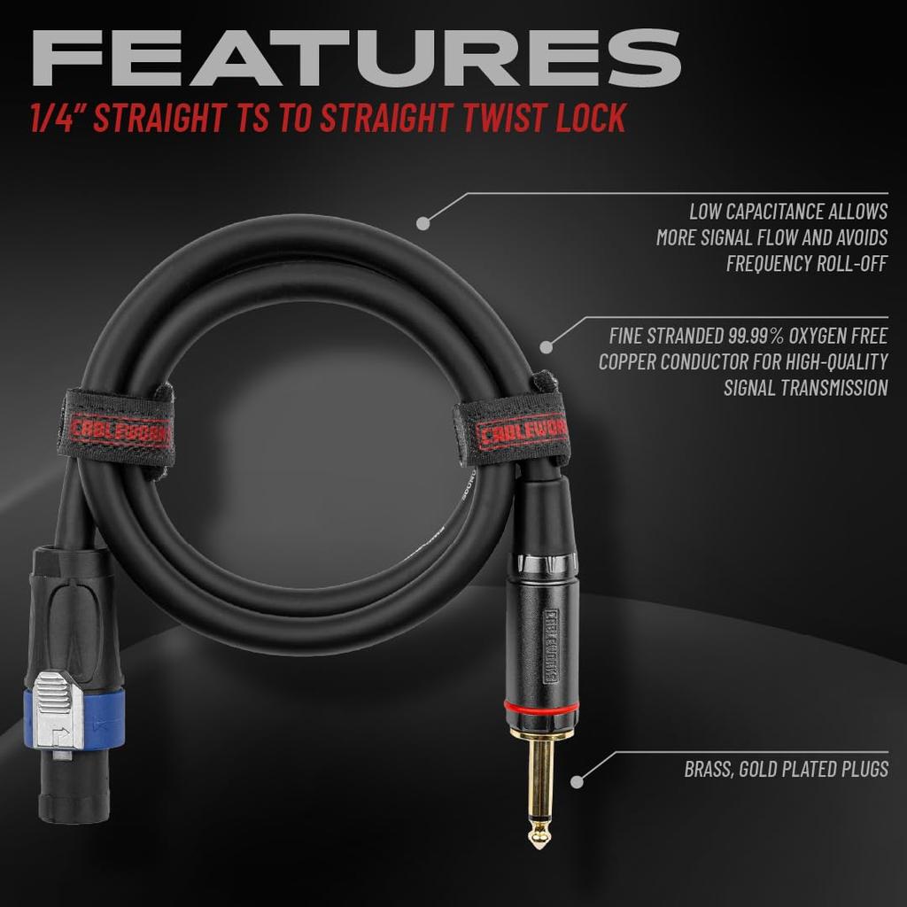 Cableworks by Gator Cases Headliner Series Speaker Cable (25ft TS-Phone/Speakon) GCWH-SPK-25-1TL