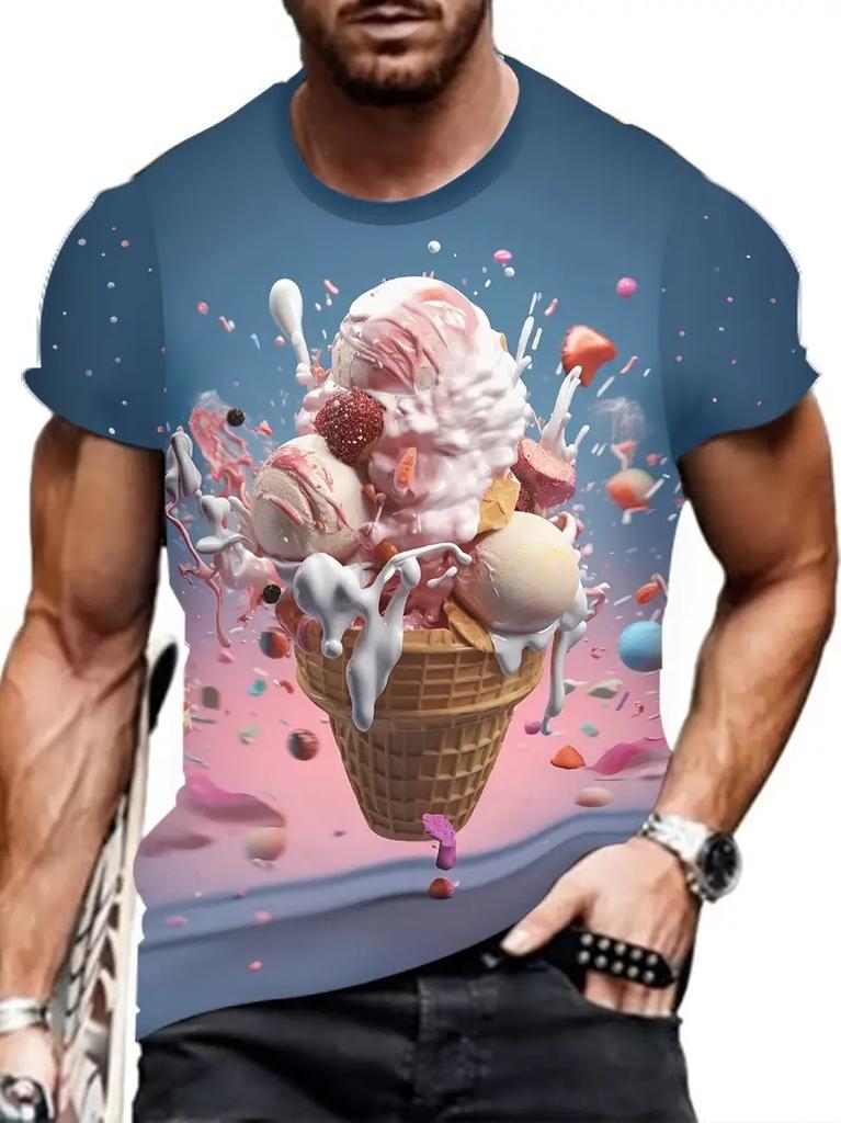 3D Printing Ice Cream Graphic Printed T-shirt Men Women Fashion Summer Crew Neck Short Sleeve Kids Trendy New Tee Shirts Tops