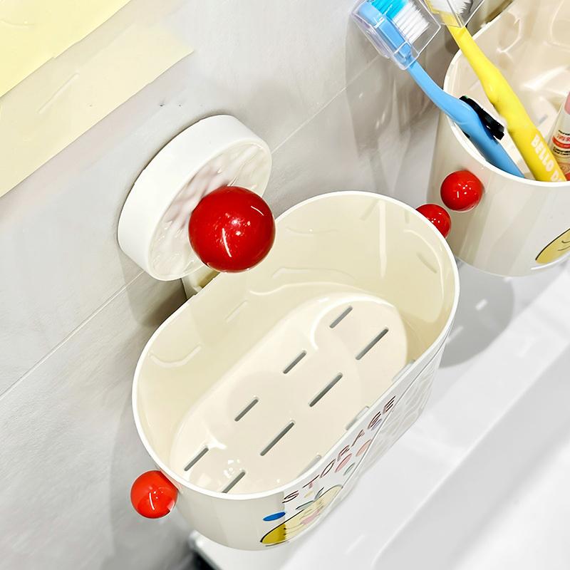 Wandmontierter Zahnbürsten-Zahnpasta-Aufbewahrungshalter Becher-Set Regal Gesichtstuch-Aufbewahrungsbox Saugfuß-Ablage Badezimmerzubehör