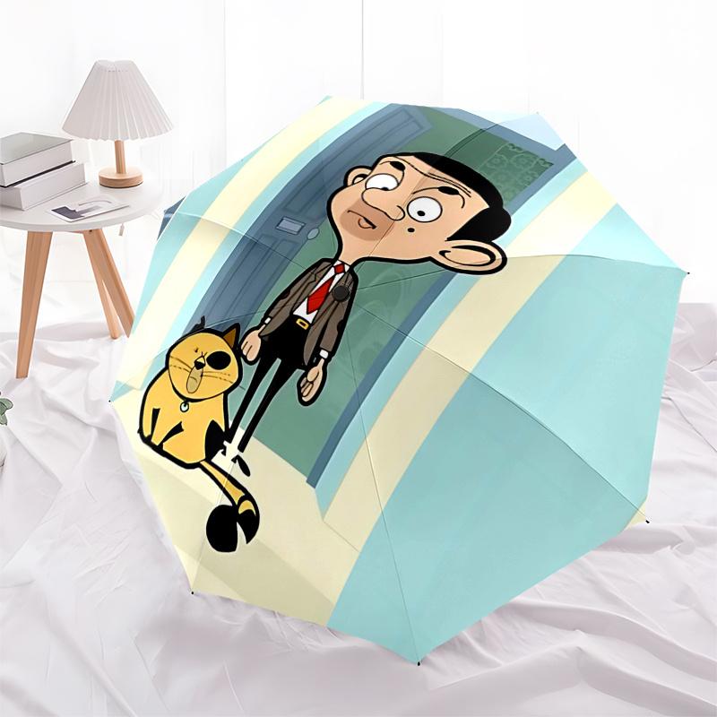 Ombrello da Viaggio a Tema Mr. Bean - 8 Stecche, Apertura e Chiusura Automatica, Design Pieghevole Portatile, Ombrello Compatto ed Elegante Adatto per Esterni