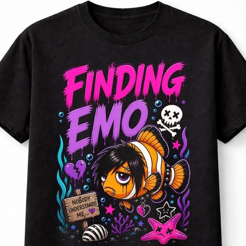 Finding Emo Sad Fish Graphic Tee Cute Goth Ocean Mood Unisex TShirt S