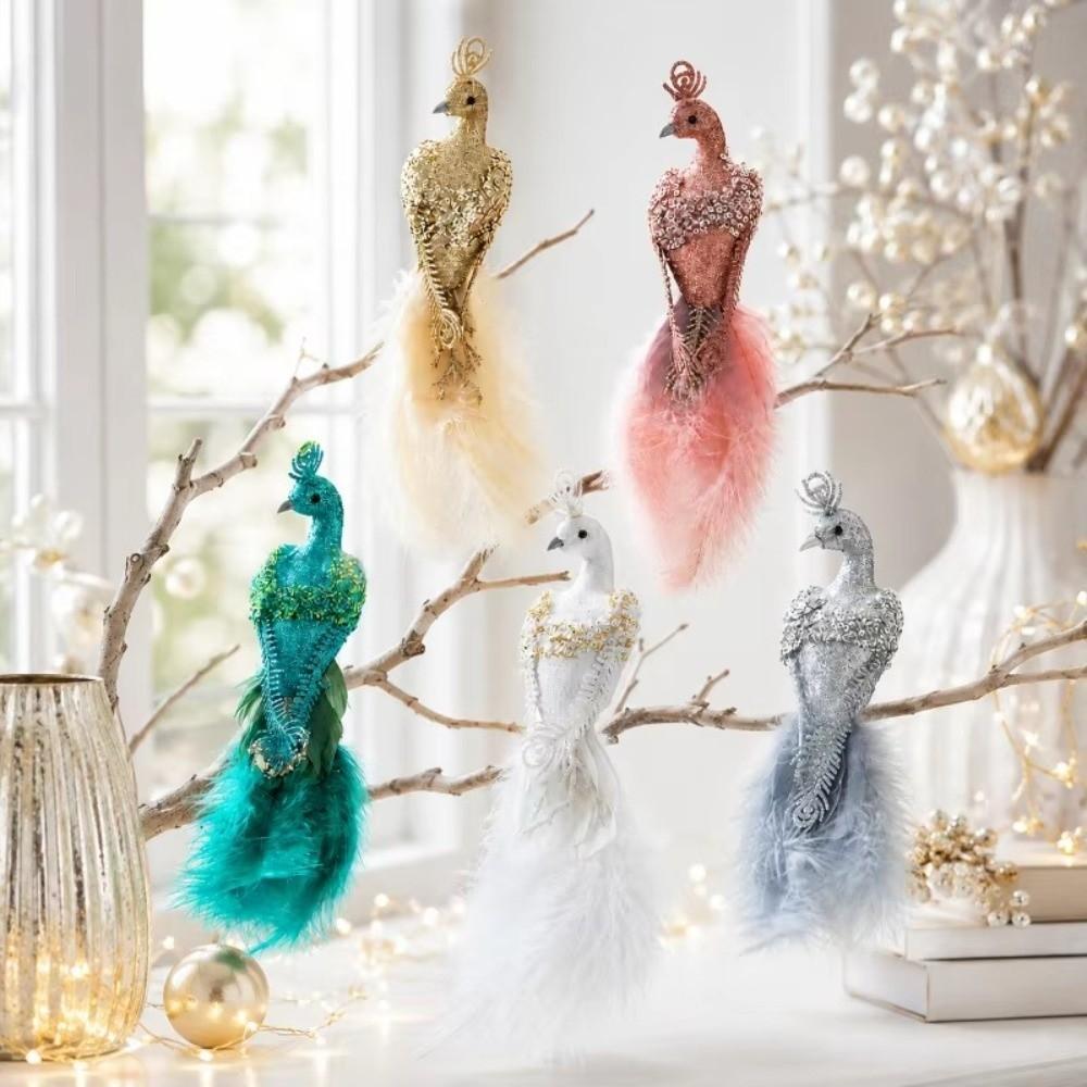 Realistic Feather Bird Hanging Pendant Built-In Clip Faux Peacock Tree Hanging  Home Party
