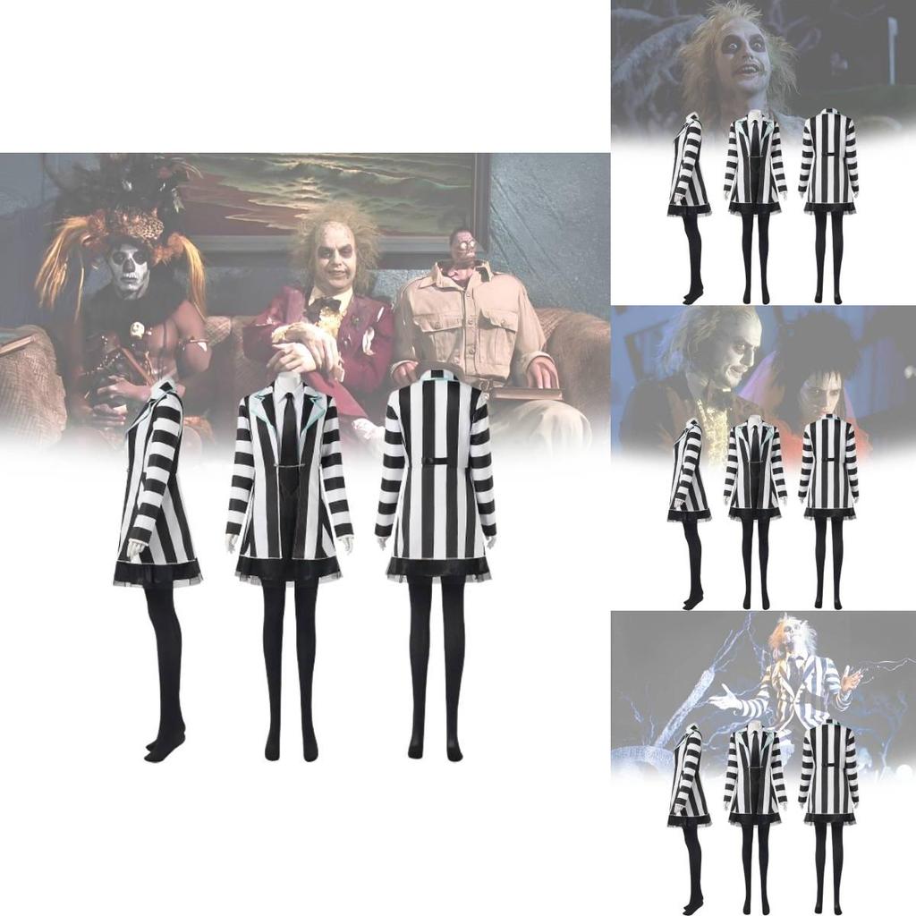 Beetlejuice 2 Cosplay Costume For Women Featuring Striking Black Polyester Blend Fabric