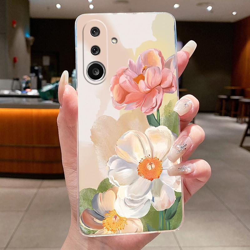 Handyhülle für Samsung Galaxy M36 F36 5G Weiches Transparentes Silikon Flexibles TPU Klare Hülle Luxus Mode Schmetterling Blume Hülle