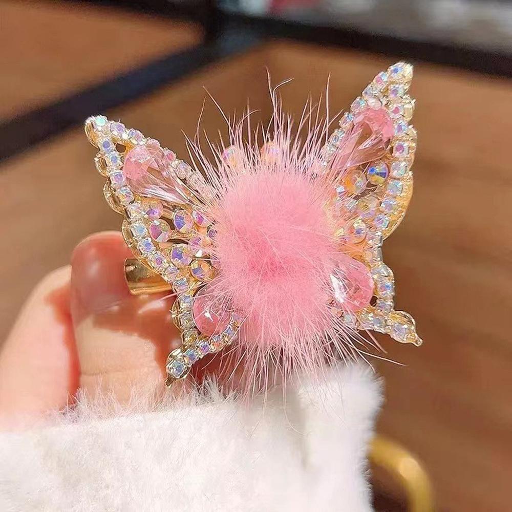 2 Pcs Butterfly Hair Clips Colorful Shiny Flying Butterfly Hairpin with Soft Hairball for Girls