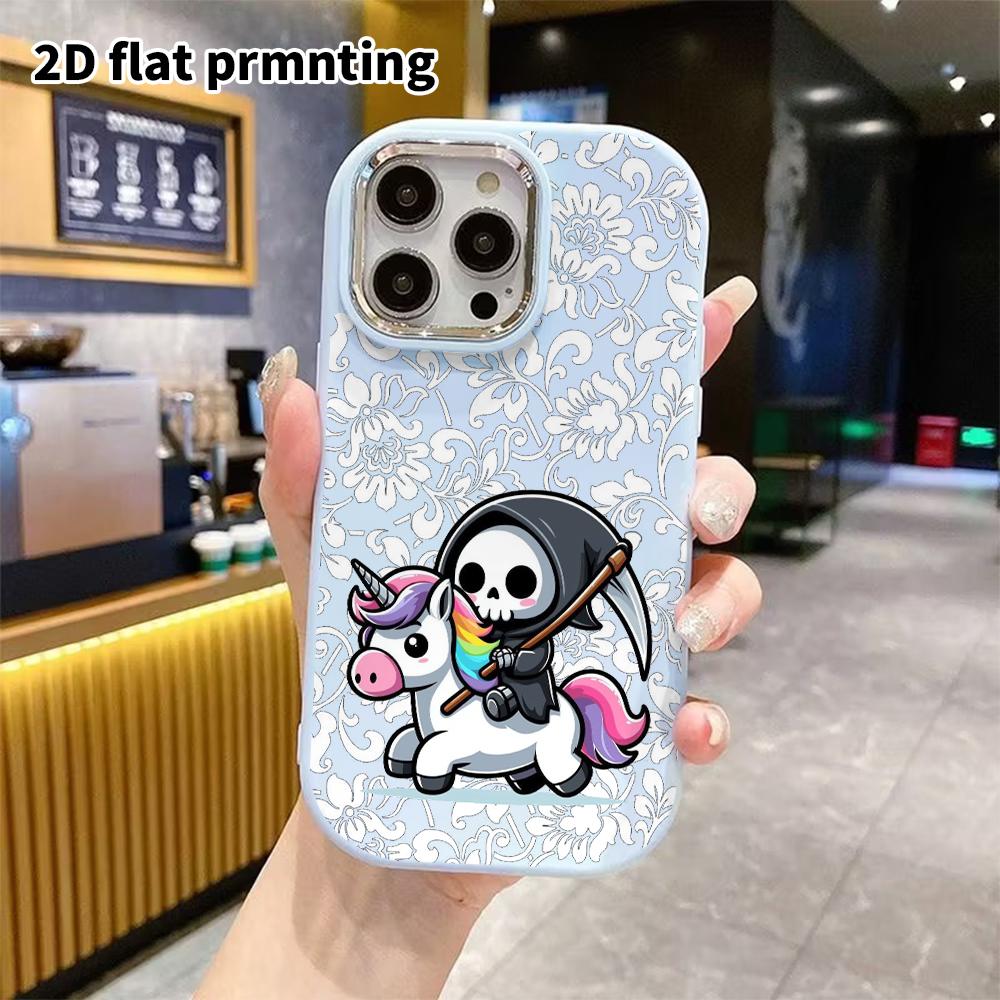 Phone Case: 2D Flat Design Suitable for iPhone 18 17 16 15 14 13 Pro Protective Case, Couple Style, Death God Unicorn, Christmas and Halloween Gift