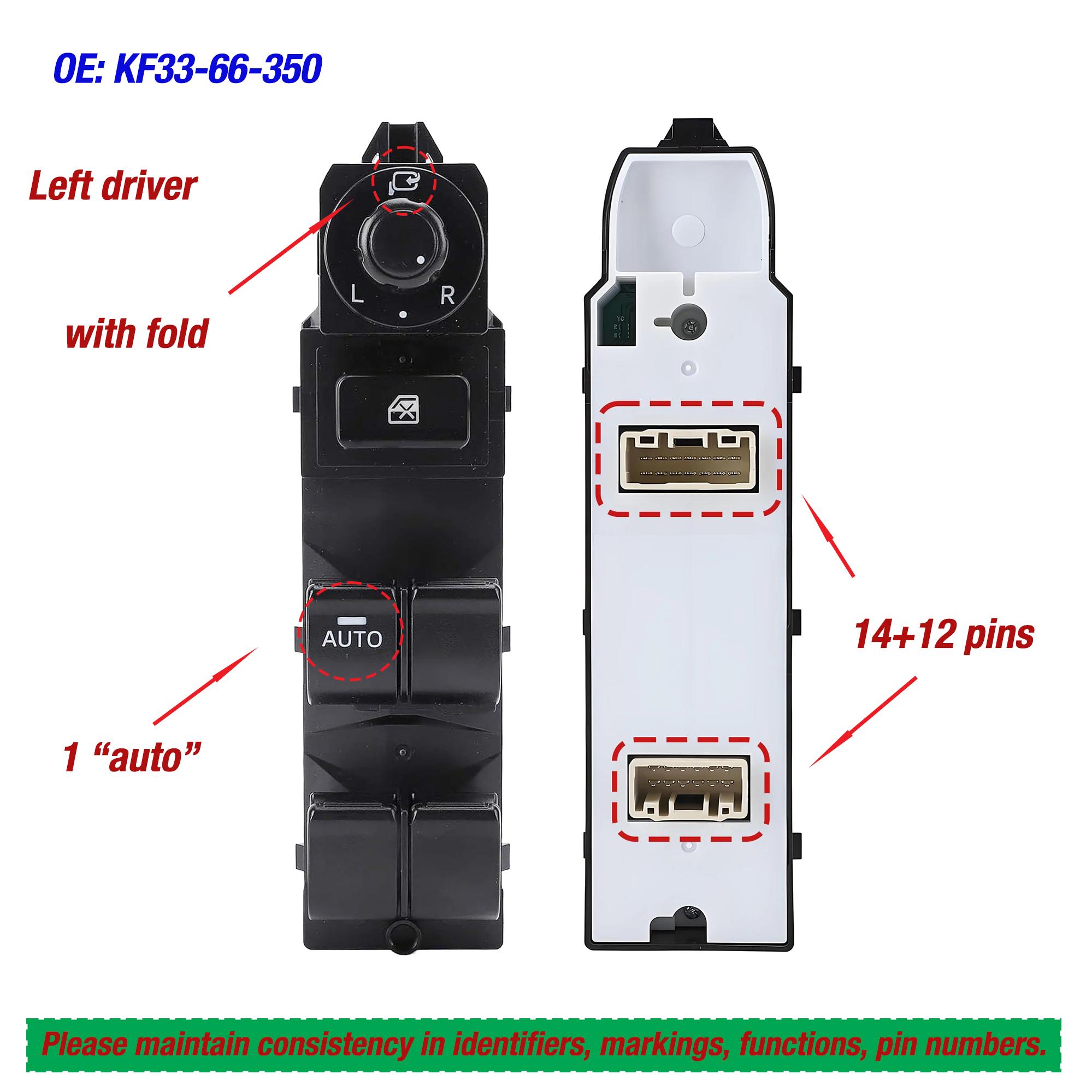 KF33-66-350 Auto Electric Power Lifter Window Control Switch Button For Mazda CX-5 2012 2013 2014 2015 2016 2017- KF3366350A LHD fit 1auto