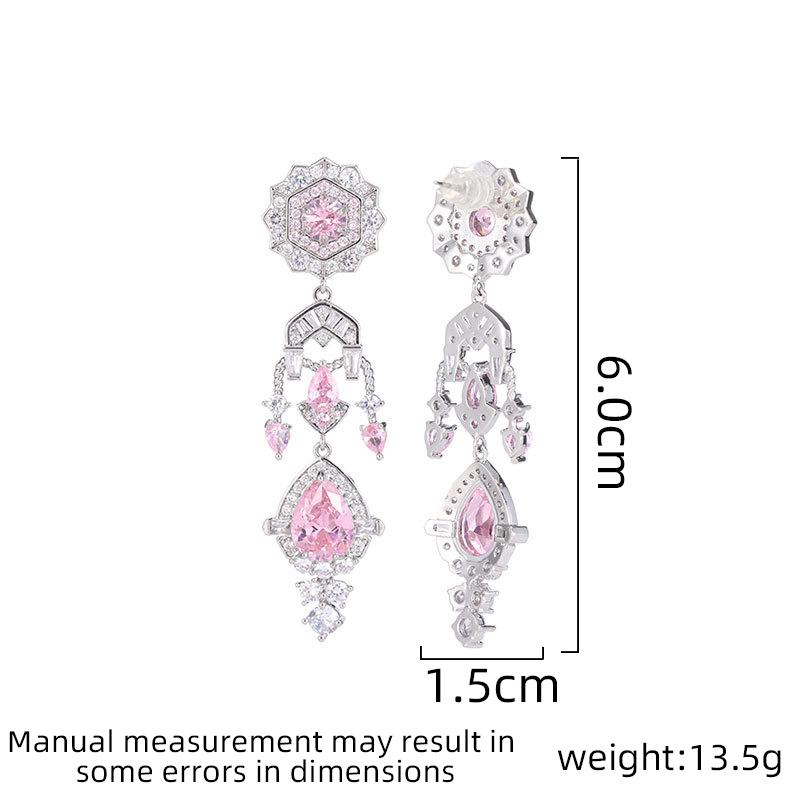 Ladies' light luxury design elegant water droplet tassel flower long earrings fashionable jewelry niche design earrings