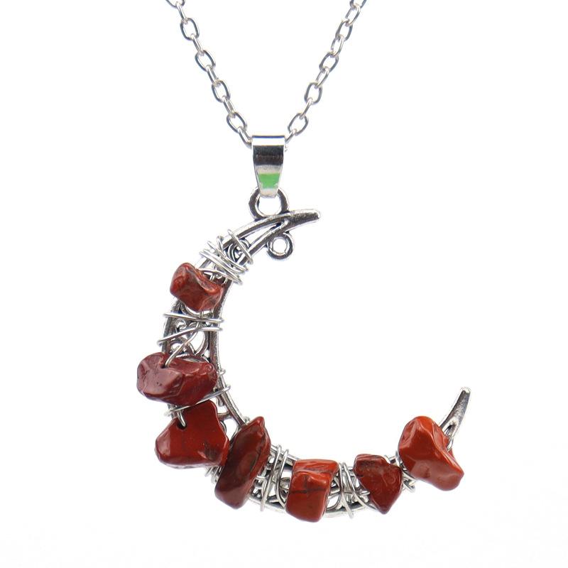 Vintage Handmade Colorful Beaded Gravel Crystal Amethyst Moon Pendant Necklace N551