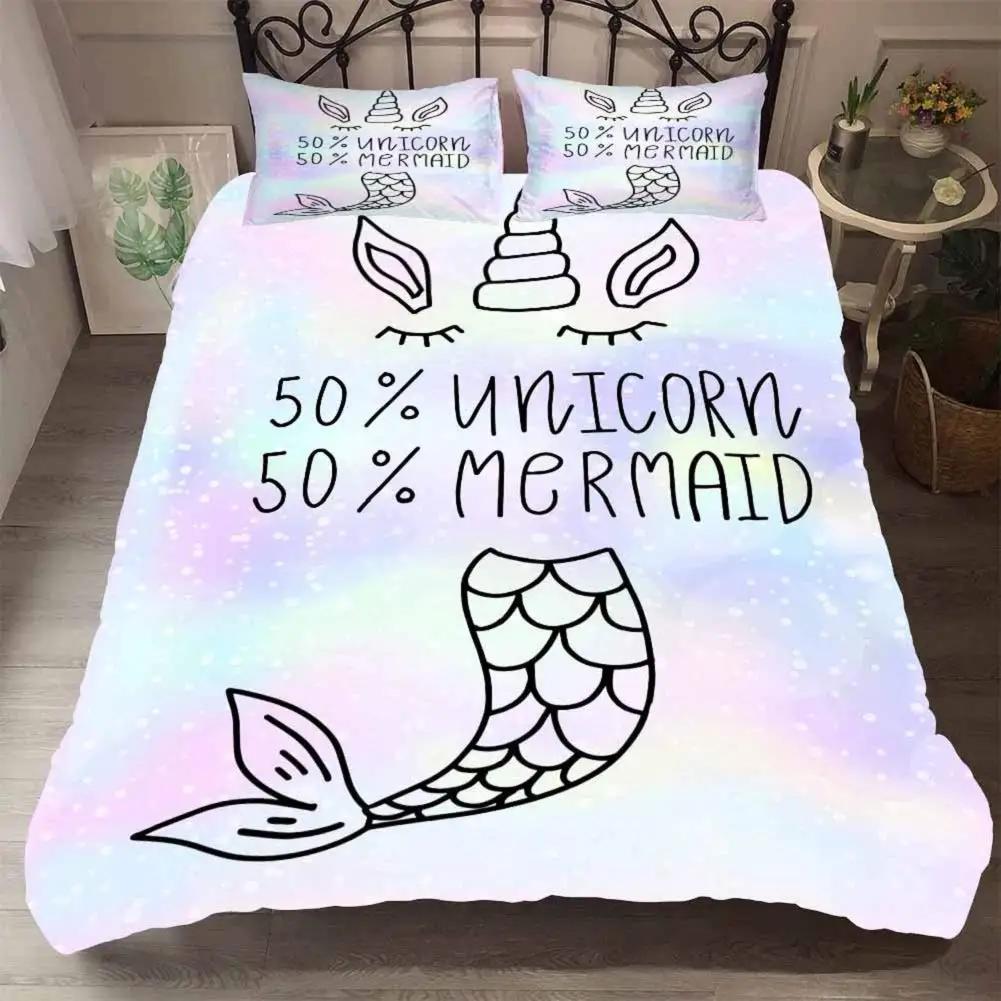 Comforter Mermaid Space Mermaid Bedding Purple Mermaid King Comforter Sets For Girls Galaxy Mermaids Bedding 3Pcs