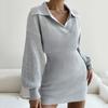 Women's Fashion Casual Turn-down Collar Lanterned Sleeve Long Sleeve Color Knitted Dress