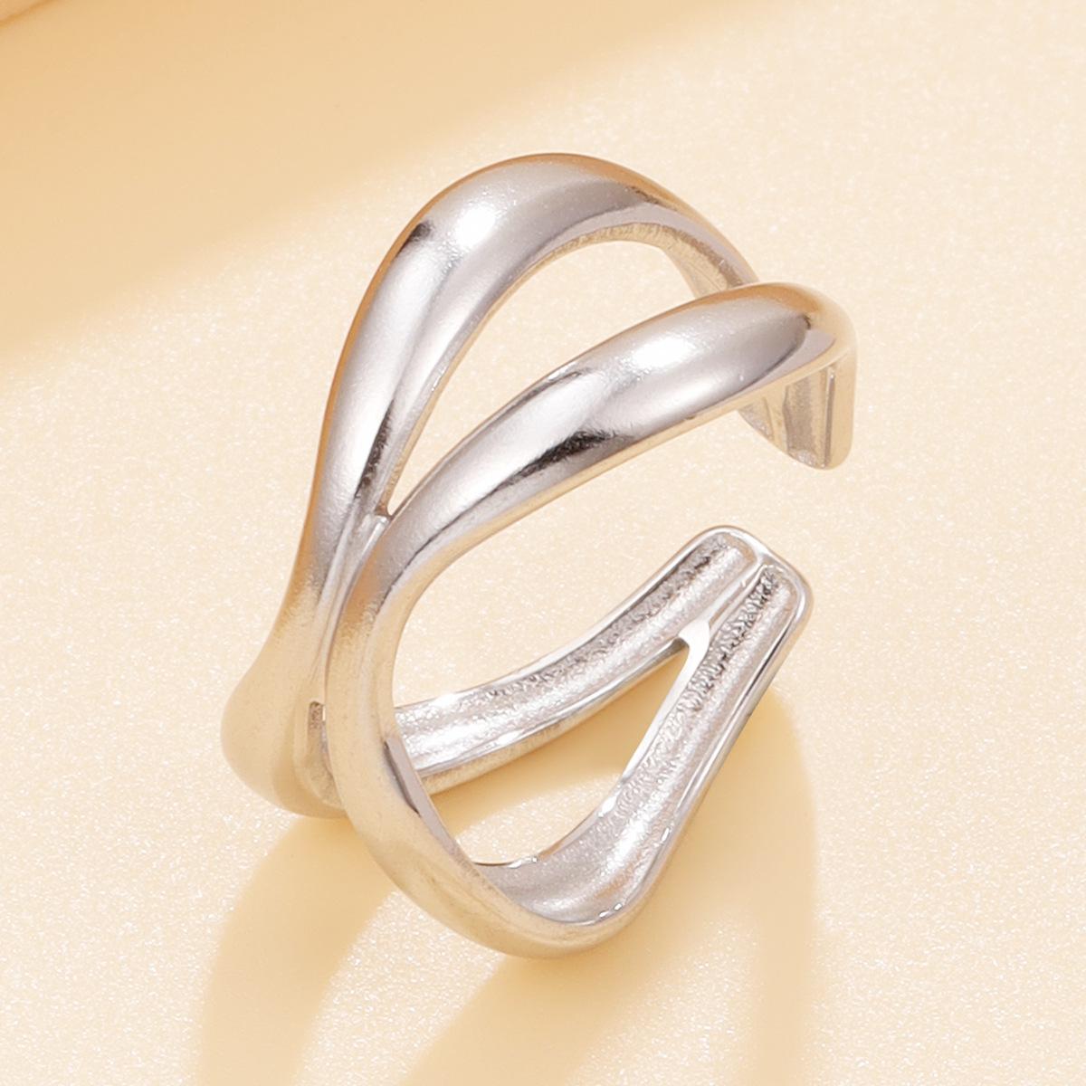 INS Style Geometric Thick Line Open Ring, 18K Gold Stainless Steel Jewelry