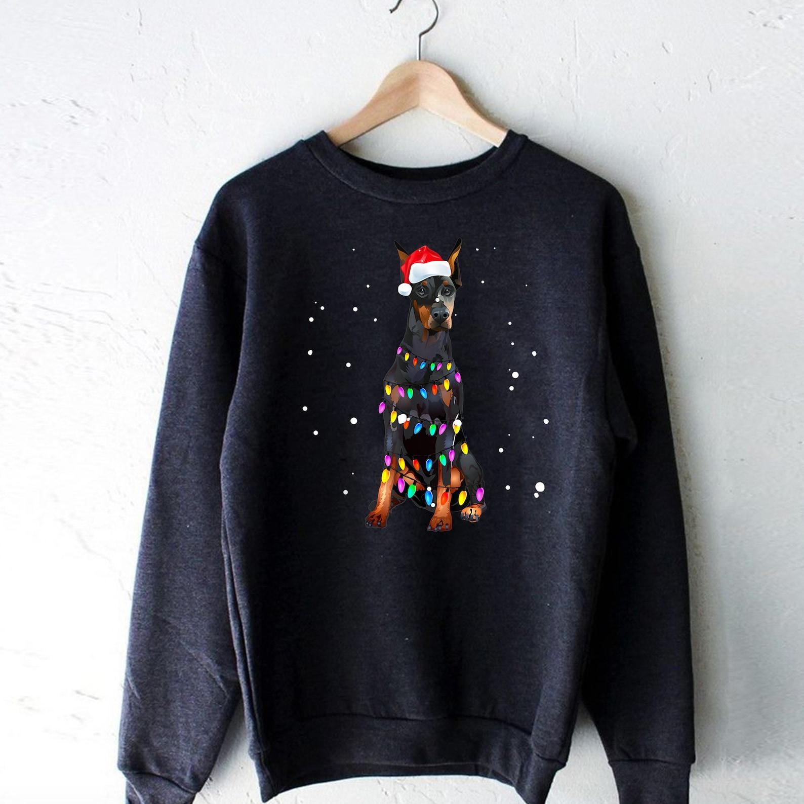 Christmas Lights Doberman T-Shirt Cute Gifts for Dog Lovers T-Shirt - Gift for Dog Lovers - Funny Dog - Doberman Lovers - Mother s Day 2XL