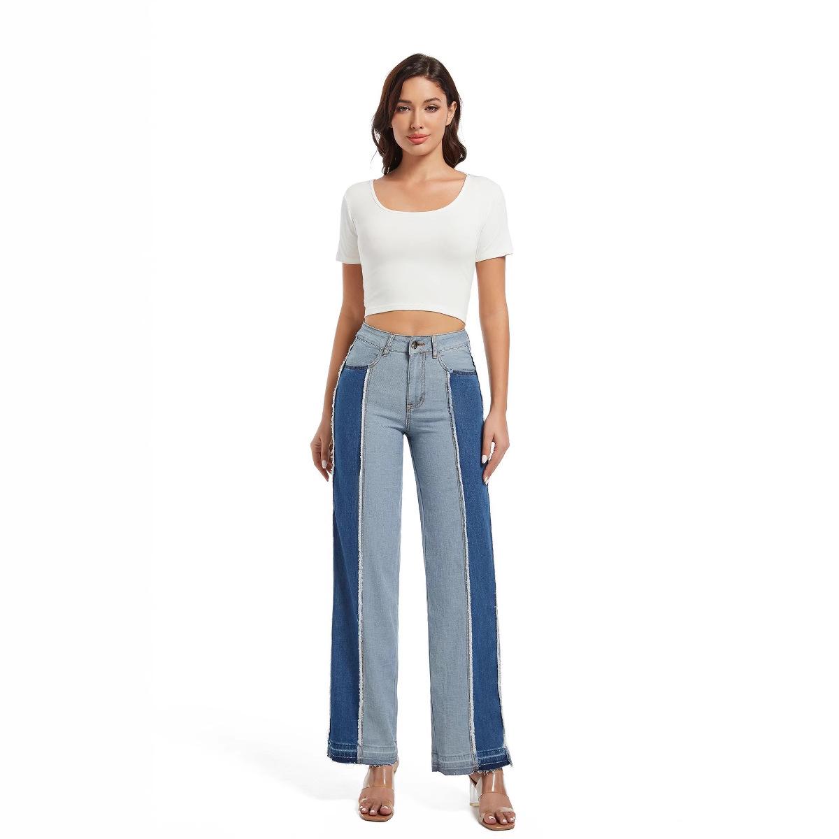 Women s Winter Slim-Fit Color Block High-Waisted Straight-Leg Jeans XL