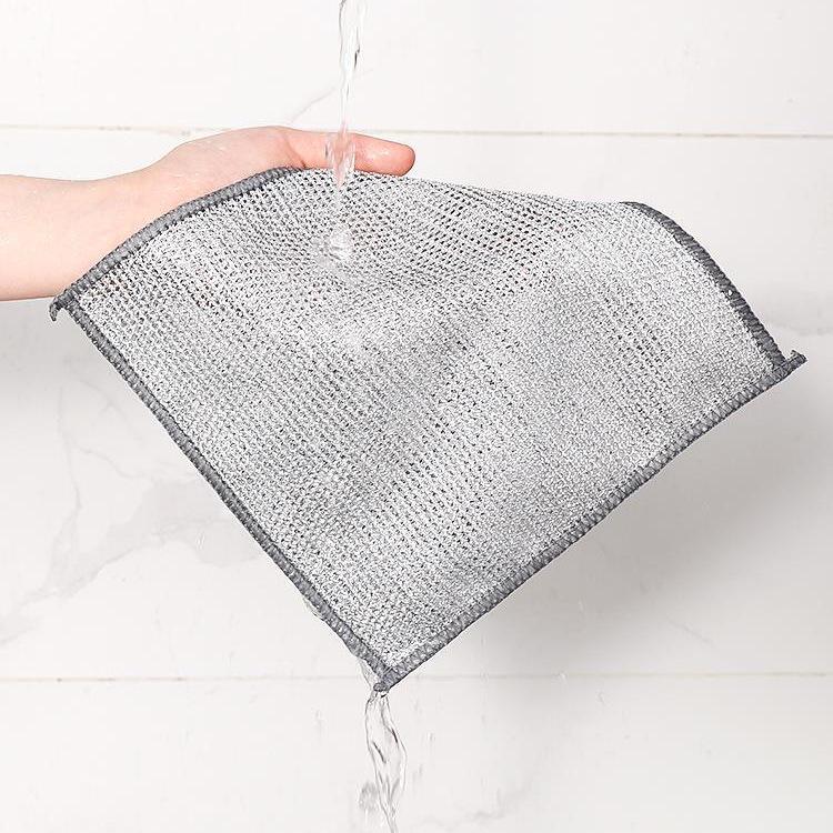 High-Quality Silver Thread Dishcloth: Soft, Durable, Non-Stick, and Tough Dishwashing Cloth with Steel Wire and Polyester Blend.