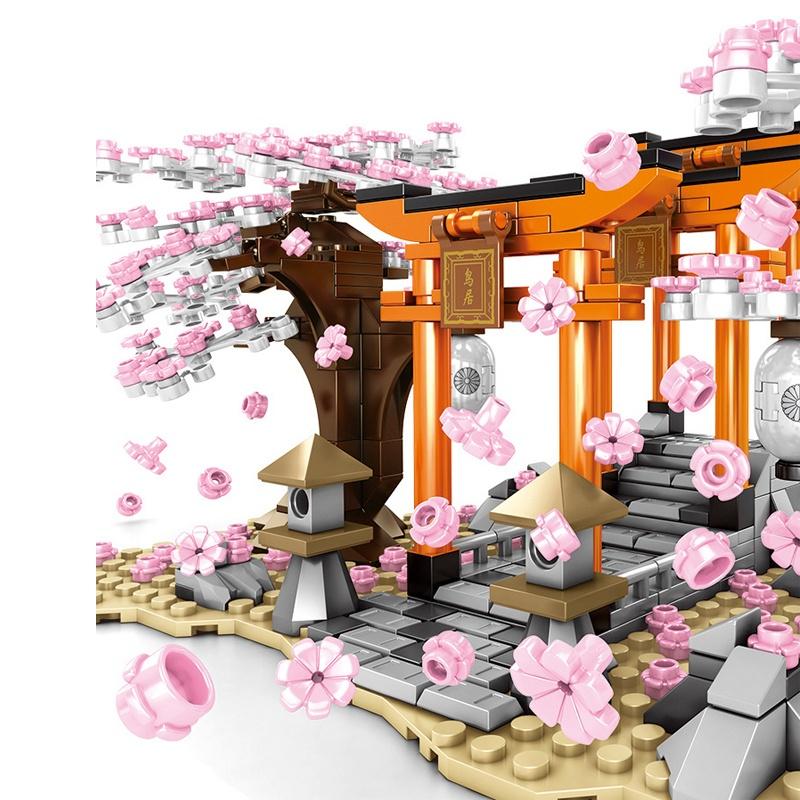 City Friends Series Building Blocks Cherry Blossom Season Japanese Style Street View Model Diy