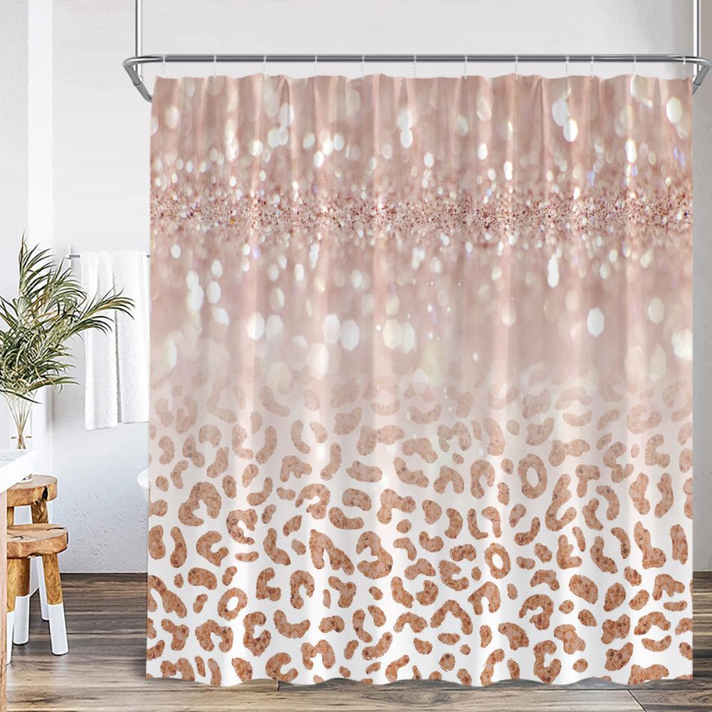 Glitter Diamond Shower Curtain Panther Pink Bathroom Decor Sparkling Fashion Modern Polyester Fabric Bathtub Curtain With Hook