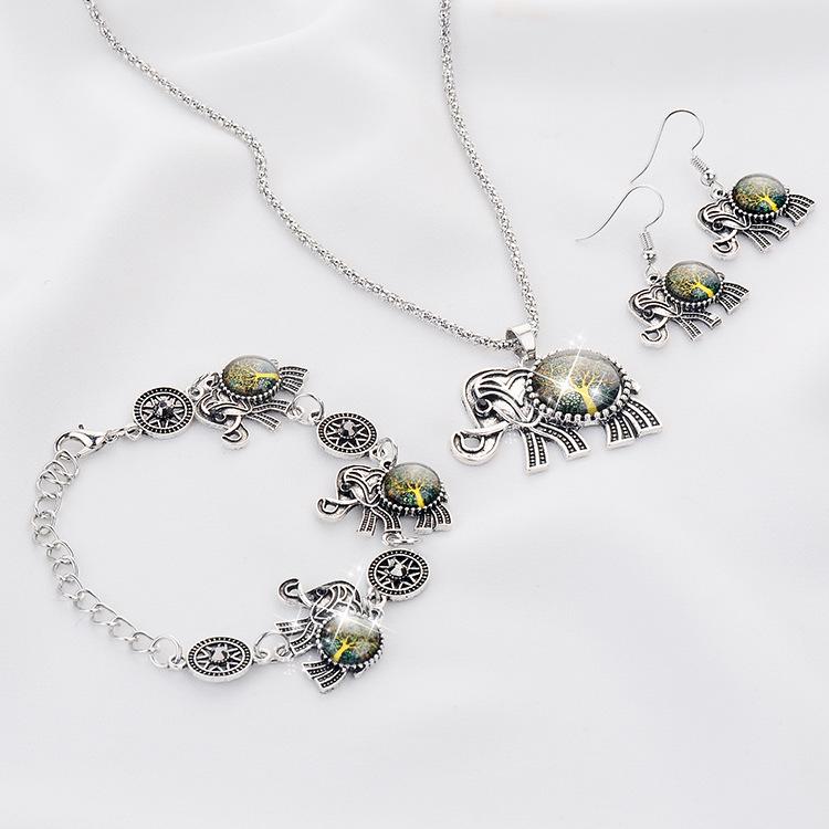 European & American Fashion Jewelry Tree Elephant Necklace Bracelet Earring Set
