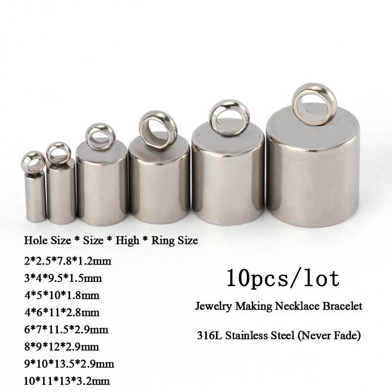 

10pcs End Caps 316L Stainless Steel Leather Cord End Caps for DIY Bracelet Charms Pendants Jewelry Making Components Wholesale 2.2mm hole