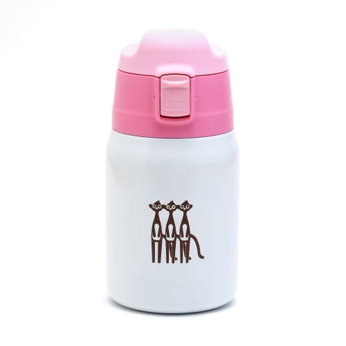 Miyoshi Seisakusho 2-Way Stainless Steel Kids Bottle, 350ml, Meerkat, One Zoo, 1802-0003