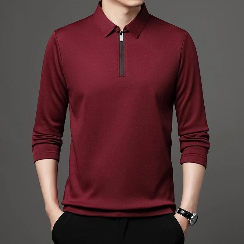 Zipper Fashion Men's Long Sleeve Polo Shirt Comfortable Solid Color Polyester Fiber Outdoor Casual Daily Suitable for Spring