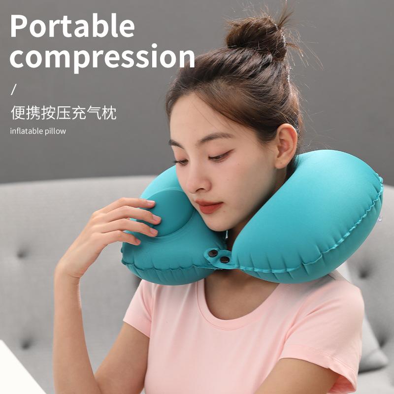 Press inflatable pillow travel portable aircraft headrest can be stored inflatable u-shaped pillow nap neck pillow