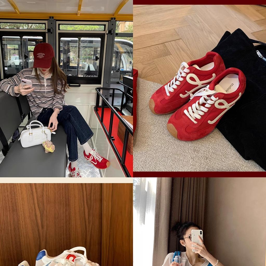 Casual Contrasting Color Splicing Lace-up German Training Shoes Board Shoes Women's Retro Asymmetric Big Toe Head Round Head Versatile Forrest Gump