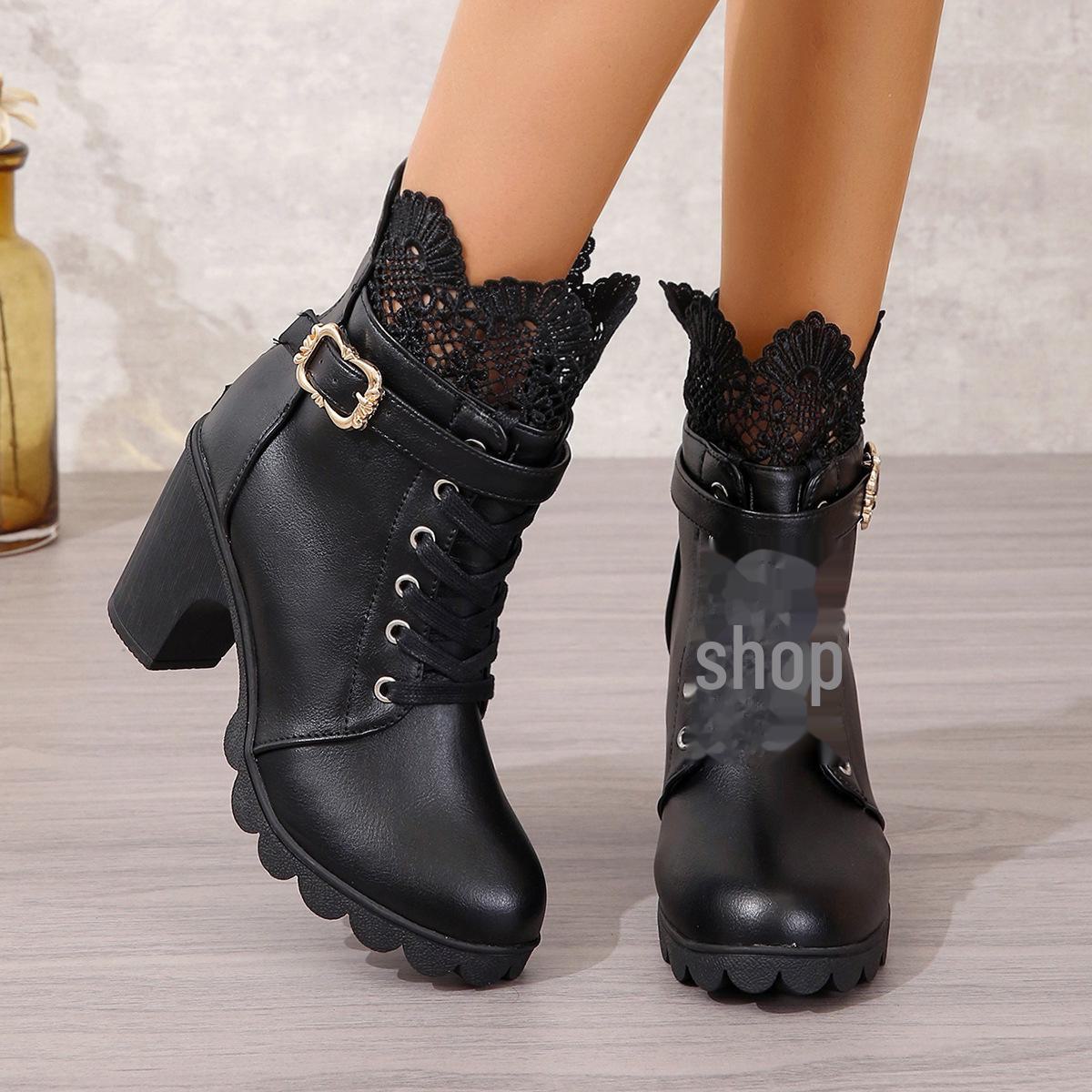 

Зимняя коллекция: Ботинки на высоком каблуке со шнуровкой для женщин 36 чёрный