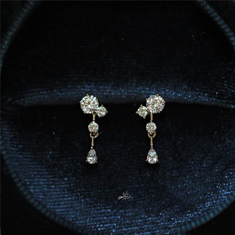 925 Silver Water Drop Zircon Tassel Plating 14k Gold Stud Earrings Women Fashion Simple Wedding Gift Jewelry Gold