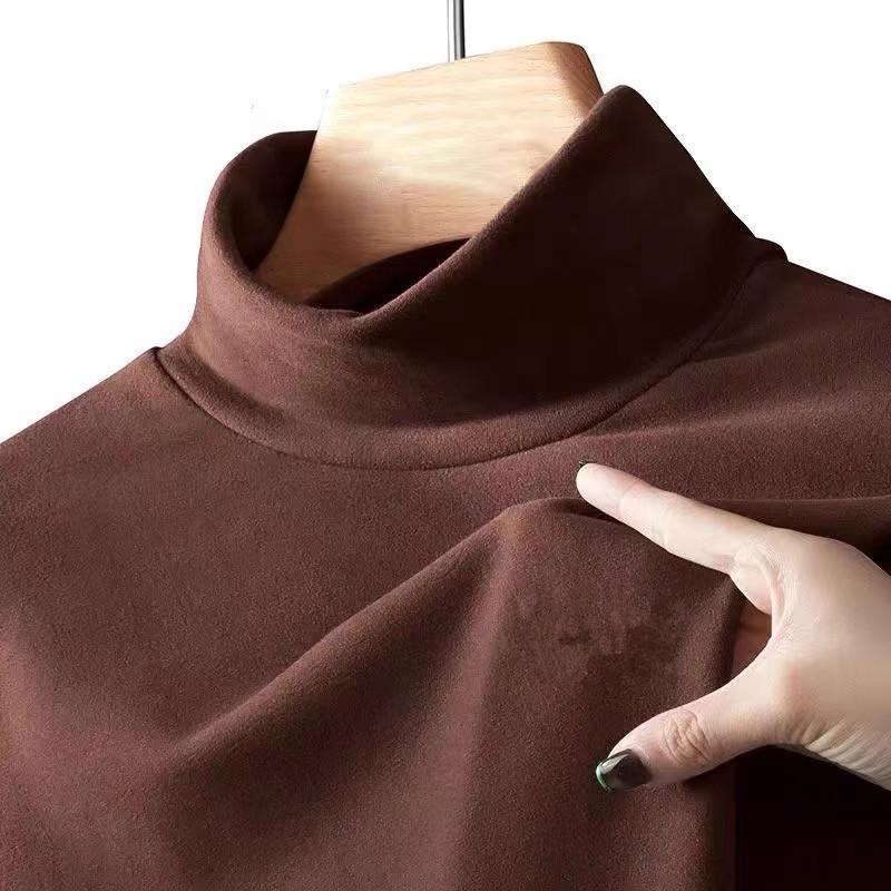 Men’s Double-Sided Fleece Long-Sleeve T-Shirt with Half-High Collar - Thickened Base Layer for Autumn/Winter