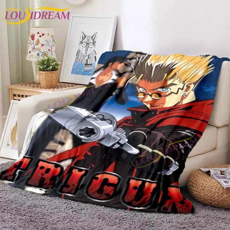 Trigun Flannel Blankets Anime Blankets Vash The Stampede Throw Blanket for Sofa Livingroom Hiking Picnic Blanket Vintage Gift