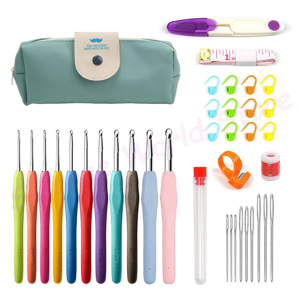 Silicone World 45/37 PCS Set Hook Needle Set DIY Hand Held Knitting Tools Beginners Woolen Weaving Tool Kits With Storage Bag