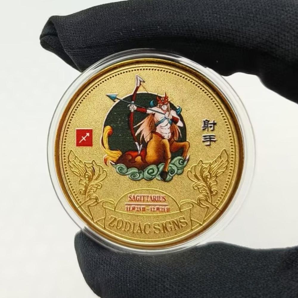 Twelve Zodiac Signs, Colored Coins, Metal Crafts, Lucky Coins, European and American Coins, Collecting, Playing with Coins, 12 Zodiac Signs Coins