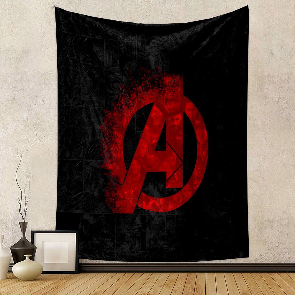 "Red Avengers Logo On Dark Comic Background" Patterned Tapestry Decorative Wall Hanging, Home Bedroom Living Room Decor