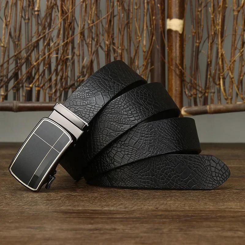 

3,5 см чистая коровья кожа высокого качества натуральная кожа ремни для мужчин ремень мужской автоматическая пряжка деловой костюм брючный ремень роскошь 125cm чёрный