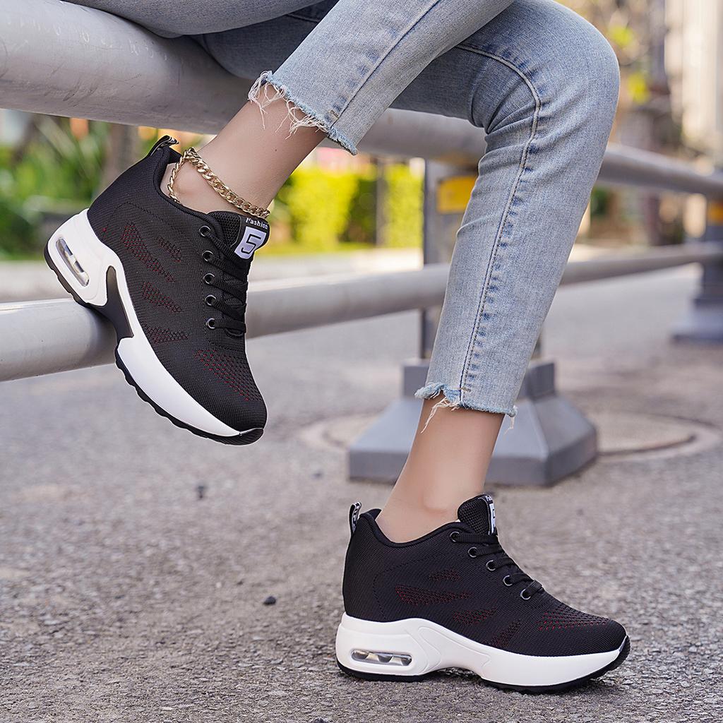 Women's Platform Mesh Breathable Sneakers Womens Spring New Casual Wedge Basket Shoes Tennis Female Thick Woman Summer Trainers