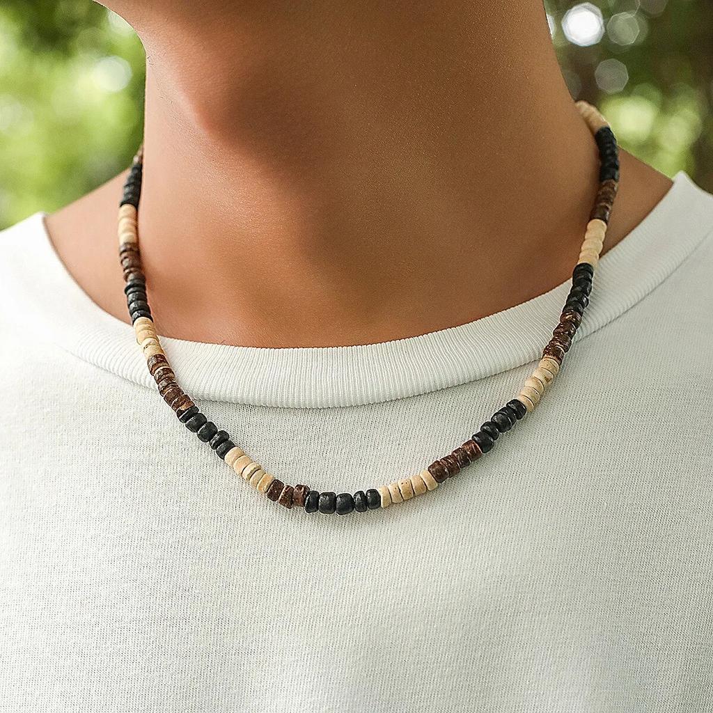 Mode Herren Sommer Strand Holzperlen Surfer Halskette Einfach Geometrisch Tribal Ethnisch Handgefertigt Kette Steampunk Herren Schmuck Geschenk
