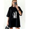 Oversized T Shirt Dress Black Bunny Girl With Knife And Door Print Casual Streetwear Fashion Statement Piece For Women