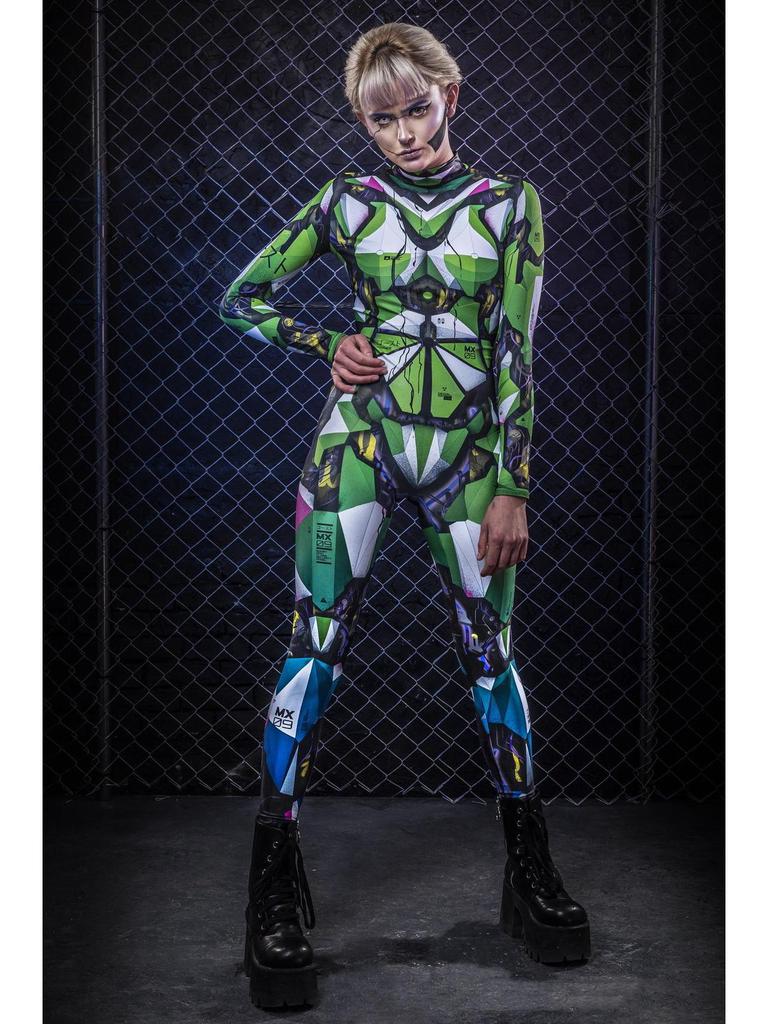 Cyberpunk 3D-geprint eendelig tights jumpsuit voor dames