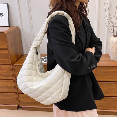 Cotton Clothes Big Bag Women's Rhombus Embroidery Thread Lazy Tote Bag 2025 New Trendy and Lightweight Shoulder Messenger Bag