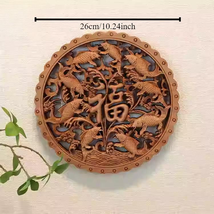 1pc Chinese Woodcarving Ornaments Solid Wood Carving Crafts Living Room Wall Decoration Home Accessories Wall Decorations