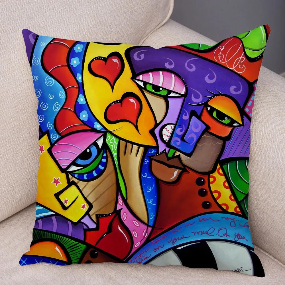 Abstract Painting Cushion Cover Decoration Nordic Style Colorful Cartoon Girl Pillowcase Sofa Home