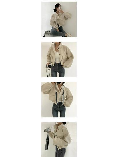 Trendy Korean Autumn/Winter Stand-Up Collar Casual Woolen Coat for Women