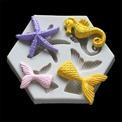 Molde de silicone assado de estrela do mar sereia faça você mesmo acessórios de decoração de bolo fondant molde de silicone líquido de cavalo-marinho ferramenta de cozimento de borboleta