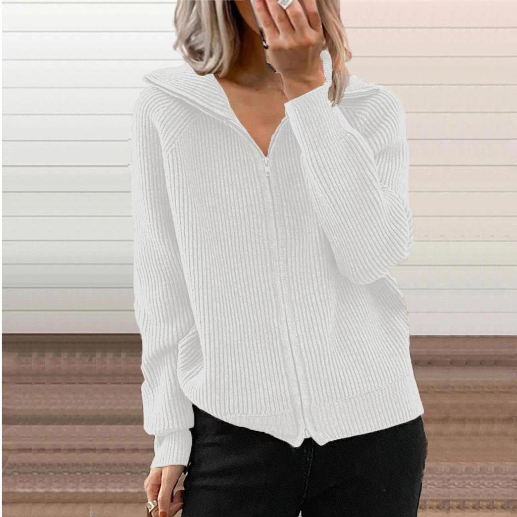 Women's Striped Knit Jacket 2026 Fall Winter Long Sleeve Cardigan with Collar Oversized Casual Outerwear