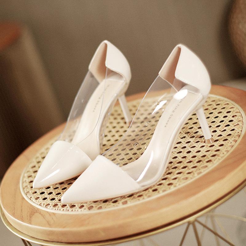 

1328-1 European and American leopard print pointed high heels women s one-pedal temperament transparent stiletto single shoes work shoes women s shoes 35