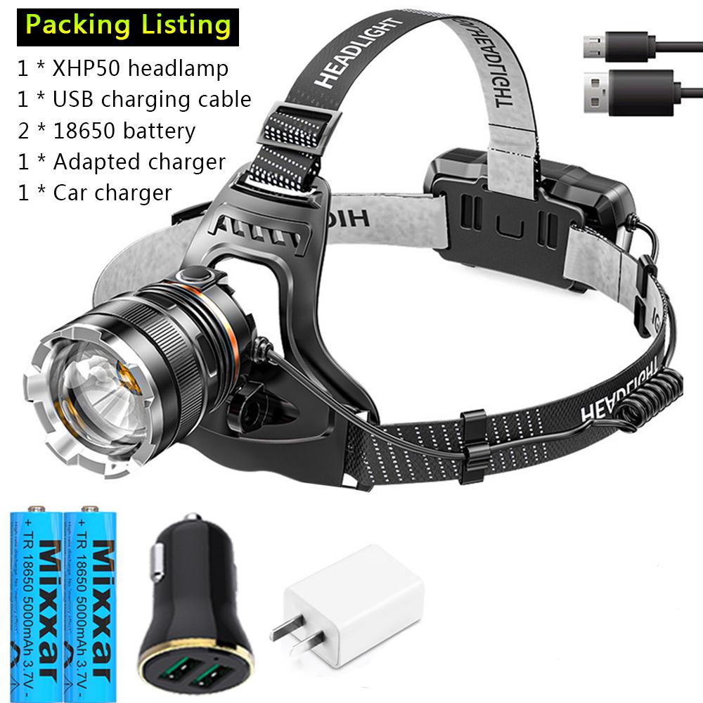 zk20 10000LM XHP50 High Powerful Headlamp Flashlight Head Torch LED Zoom Sensor Headlight 18650 Rechargeable Fishing Lantern