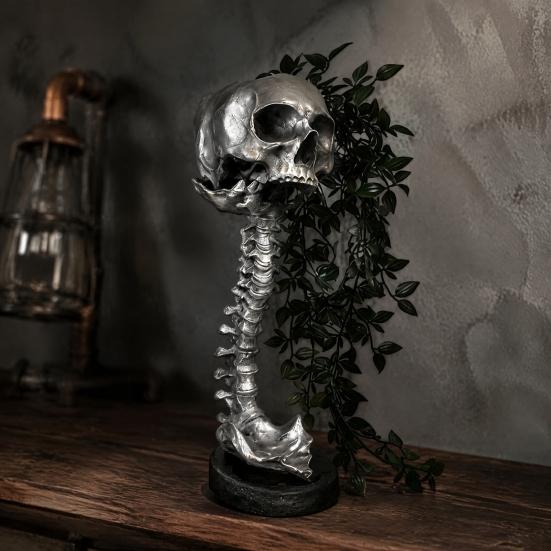 Vintage Metal Style Cemetery Art Gothic Skull Planter for Succulents Pothos, Creative Skeleton Flower Pot with Unique Gift Birthday Spine