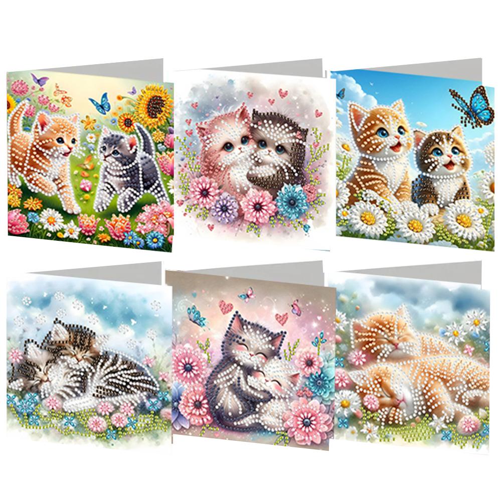 6PCS DIY Rhinestone Diamond Art Mosaic Postcards Animal Designs Diamond Art Handmade Cards Thank You Cards and Holiday Blessings