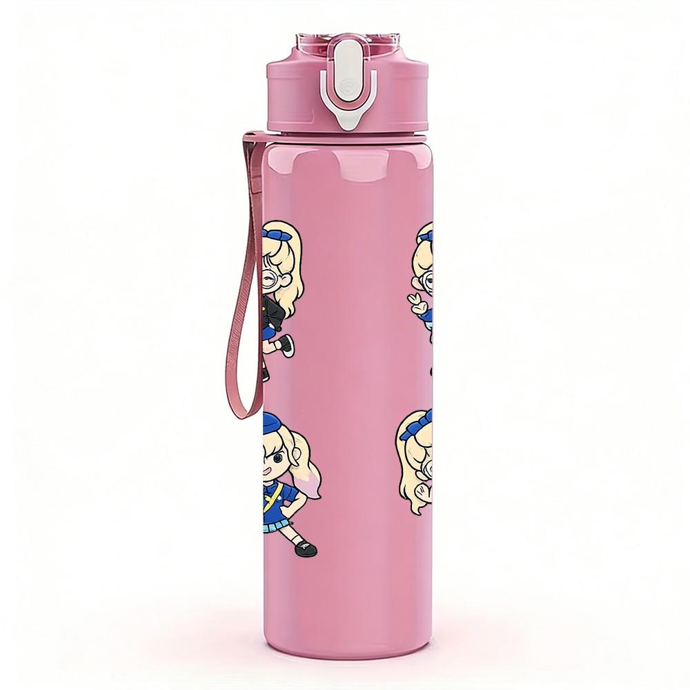 1PC Four Little Boy Character Set 750ml Color Plastic Sports Water Bottle Leakproof Flip Straw Lid Suitable for Sports Office Home Use